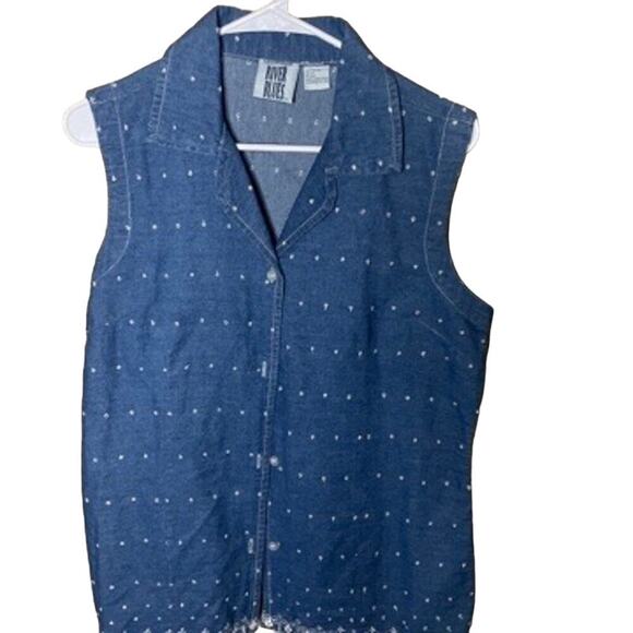 VINTAGE Mississippi River Blues Collard Vest Button Up - Picture 1 of 5